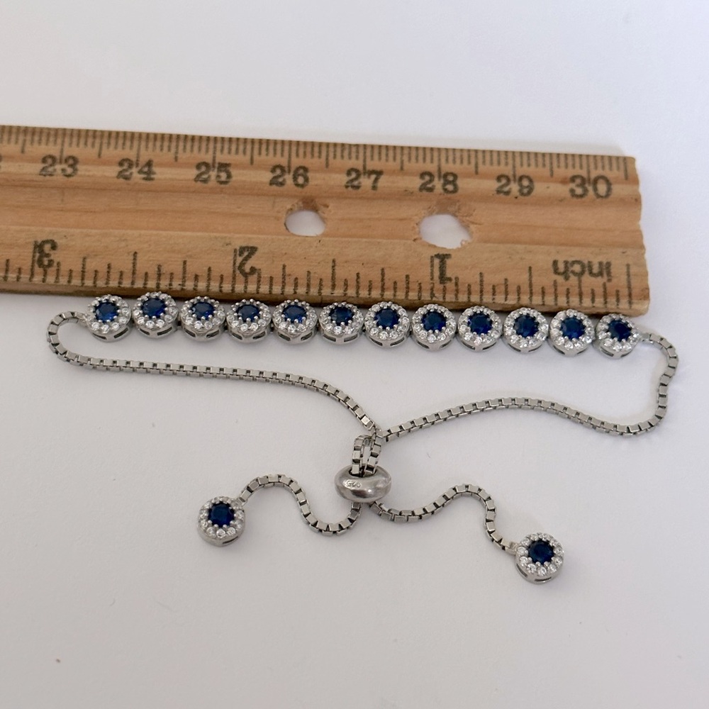 Slider bracelet 925 silver cz stones sapphire blue